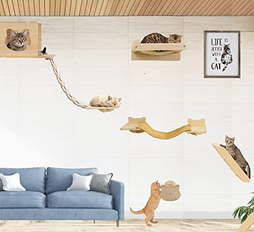 Cat Shelves and Perches Wall Mounted Cat Wall House Set-Cat Shelf for Wall Moon Cat Perches with Step Bundle