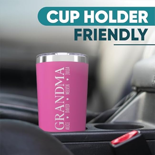 Custom Personalized Grandma Your Grandkids Name Engraved Insulated Stainless Steel Tumbler with Lid 20 oz. Customized Gift for Mother's Day