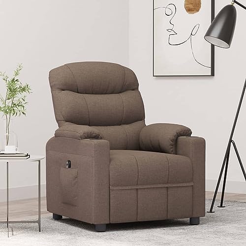 Cartvyn Fauteuil de relaxation électrique en tissu taupe avec 3 positions de couchage, dossier et repose-pieds réglables, chaise rembourrée avec structure en bois et métal pour salon, bureau et salon