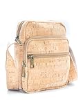 Portuguese Cork Crossbody Messenger Bag, Natural Beige, Multiple Pockets, Adjustable Shoulder Strap, 5.51 x 7.08 x 2.75 Inches