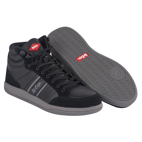 Lee Cooper LCSHOE099 Herren-Arbeitskleidung, mittelhohe Stahlkappe, Sicherheitszwischensohle, Arbeitssicherheitsschuhe S1P SRA, Schwarz/Grau, EU 43
