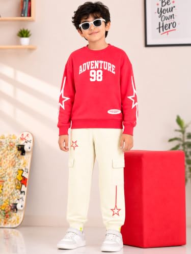 Image of KiddoPanti Boys Solid Round Neck Full Sleeve Fleece Sweatshirt | 60% Cotton 40% Polyester | Soft Warm Winter Pullover | Ribbed Cuffs & Hem | Casual Winter Sweatshirt for Kids