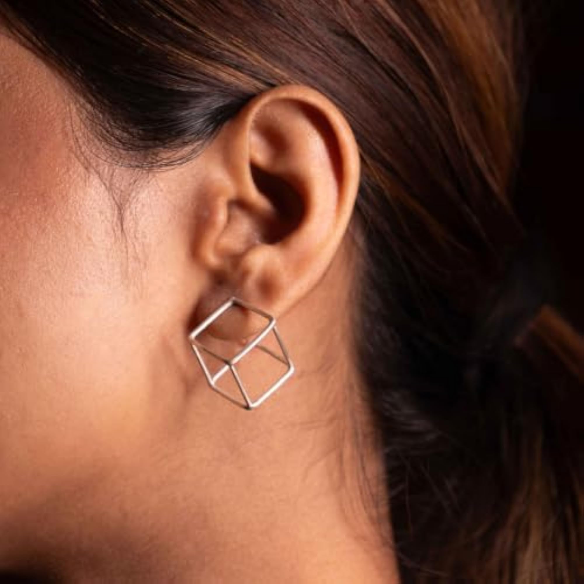 Women's 925 Silver Adya Cube Frame Earrings