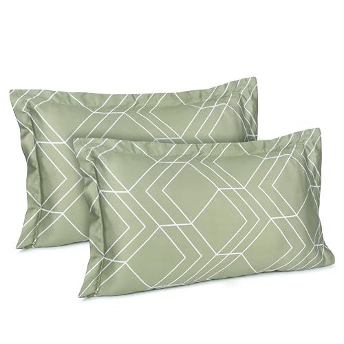 Image of Mush Bamboo Printed Pillow Cover Set of 2 | 100% Bamboo Pillow Cover for Hair and Skin | 300 TC | Breathable, Silky Soft and Envelope Pillowcases | 17 inchx27 inch Geometric Print, Green