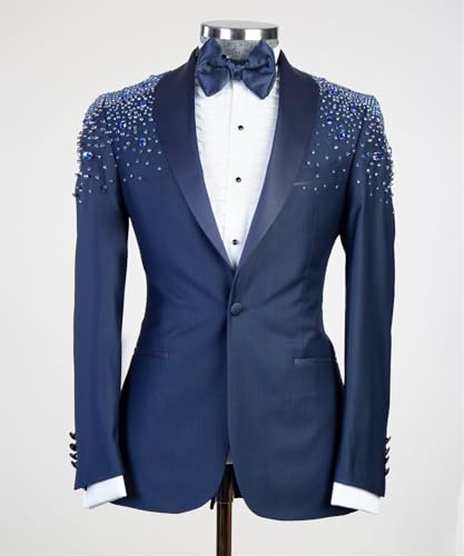 Mens Luxury Handmade Rhinestone Tuxedo Blazer Slim Fit Shawl Lapel Dinner Beaded Jacket for Party Prom Wedding2