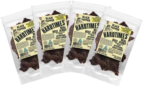 Hardtimes Handcrafted Beef Jerky - Black Pepper Flavor - 4 Pack of 2.25 oz Bags