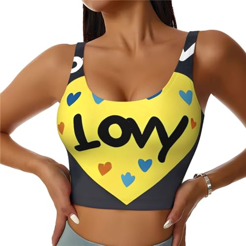 WZYCWB Love you with all my heart Printed Women's Sports Vest, Removable Pads, Suitable for Yoga, Pilates, and Fitness Training - X-Large