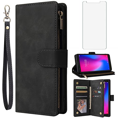 Étui portefeuille ZTE Avid 579 anti-rayure avec vitre de protection