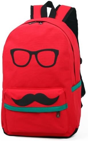 New Cool Funny Mustache Laptop Book Backpack Fashion Bag 6 Colors- Blue/Deep Blue/Pink/Khaki/Black/Yellow (Red)