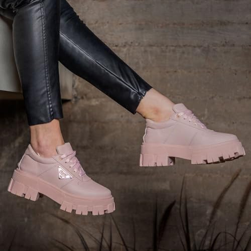 Oxford Tratorado Feminino GuGi 404-GG Plataforma Blogueira Antiderrapante (Rose,37)