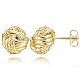 TECYOW Pendientes de tuerca de oro de 14 quilates para mujer, con forma de nudo, delicados aretes de tuerca para mujer, 11 mm
