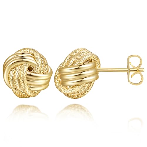 TECYOW Gold Stud Earrings 14K Gold Earrings for Women Knot - Shaped Stud Earring Dainty Stud Earring for Women 11mmn