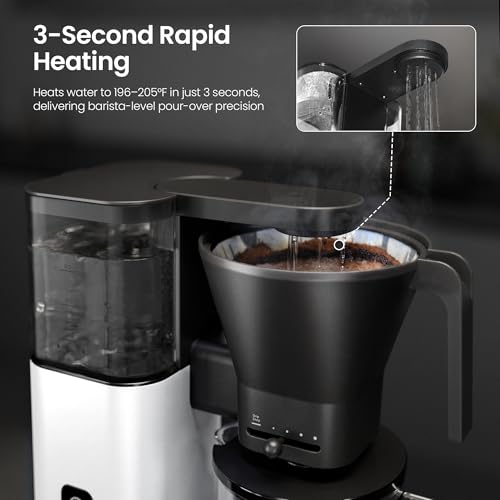 Image of Kismile SCA-Certified 8 Cup Drip Coffee Maker, Pour Over Coffee Machine with 3s Instant Heat 197-205℉, Adjustable Flow Control, Removable Water Tank, Deep Cold Brew & 40 Min Keep Warm (Pearl White)