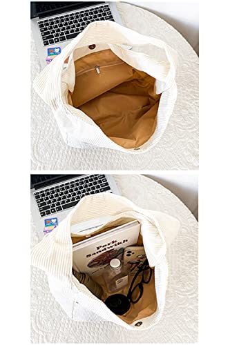 Image of Corduroy Fabric Shoulder Bag Retro Hobo Bag Casual Tote Bag | Multiple Pockets / Wide Strap / Foldable Purse