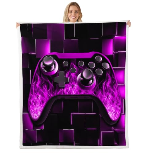 Homewish Cobija para niños, cubos de neón, color magenta, 40 x 50 pulgadas, manta de forro polar con bloques geométricos, consolas de juegos, decoración de dormitorio de niños