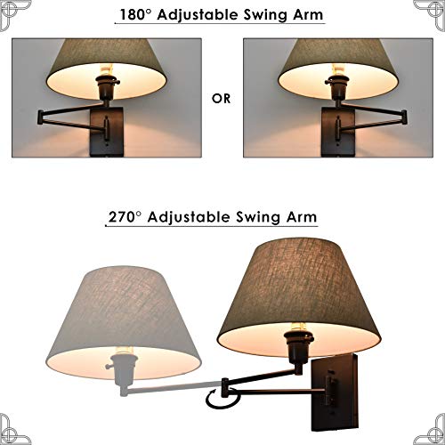 Kira Home Cambridge 14.5" Swing Arm Wall Lamp - Plug In/Wall Mount + Latte Mocha Fabric Shade, 150W 3-Way + Cord Covers, Black Finish #TOP3