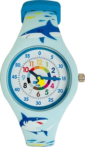 Preschool Collection Sharks Kids Analog Watch - Time Teacher - Easy-to-Read Dial! Hypoallergenic Silicone First Watch for Boys, Children, Toddler