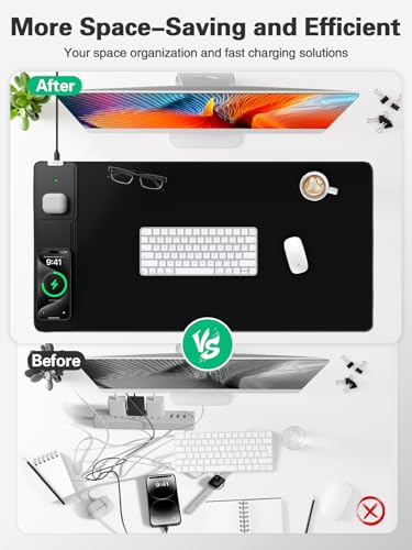 Image of Mouse Pad, Office Desk Mat, Large Gaming Mousepad with Superior Micro-Weave Cloth, XXL Desk Pad with Stitched Edges, Non-Slip Writing Pad for Gamer, Laptop, Work & Home (Black with 20W PD Charger)