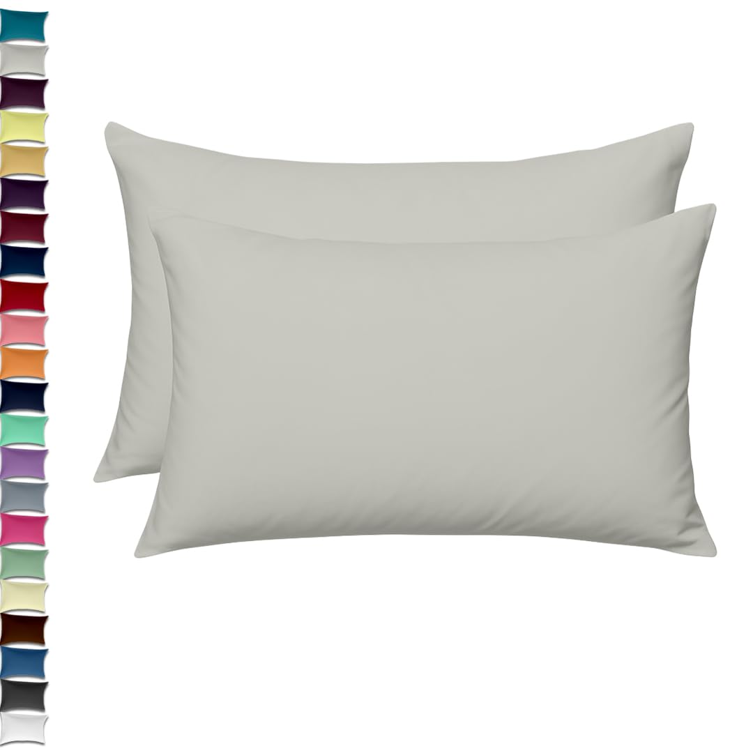 Egypto Silver Luxury Pillow Cases 2 Pack – Soft & Breathable Pillow Case – Wrinkle-Free Housewife Pillow Cover – Standard Uk Size – 50Cm X 75Cm (Silver)