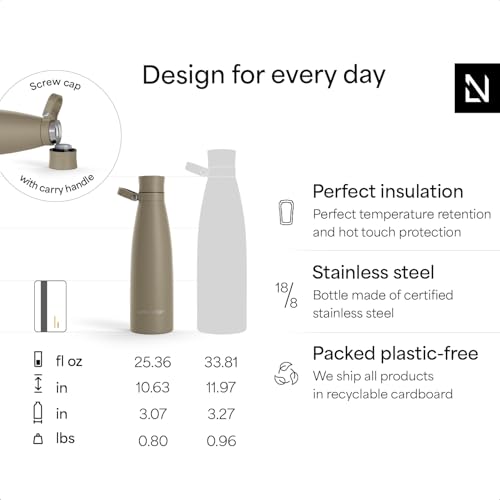 Image of LARS NYSOM Stainless Steel Insulated Water Bottle 25oz 34oz | Insulated Thermo Flask for Hot and Cold Beverages | Leakproof Drinking Bottle (Taupe Brown, 25.4oz)