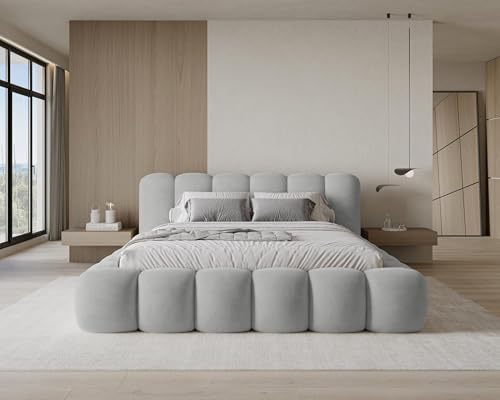 Chilly. Design Bett Stone - Polsterbett 160x200 mit Bettkasten, Lattenrost und Kopfteil -Eleganter Velluto-Samt Stoffbezug Grau