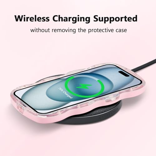 Coque silicone iPhone 15 transparente antichoc vague rose TPU - 5