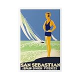 QIENAZIO Póster de viaje vintage de San Sebastián, pirineos españoles, arte de pared, dormitorio, oficina, cocina, regalos, 40 x 60 cm