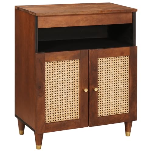 Gecheer Media Storage Cabinets & Racks Brown Cane and solid mango wood for Living Room Bedroom Model4018905
