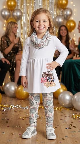 Image of Unique Baby Girls Kids Toddler 3pc Outfit Set Long Sleeve Cotton Blend Tunic Top Leggings and Scarf