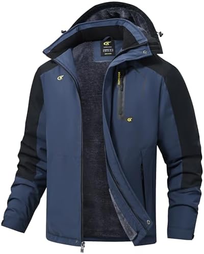 Tyhengta Herrenjacke Winter Fleece Skijacken Wasserdichte Outdoor Wanderjacke Winddichte Gefüttert Wintermäntel mit Kapuze