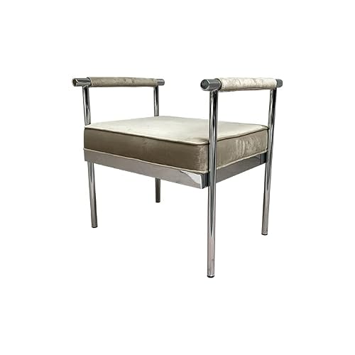 First Of A Kind Modern Champagne Seating Bench With Arms, Modern Style Velvet Upholstered Entry Way Champagne Bench With Silver Frame, Seating Bench For Living Room, Entryway, Bedroom, Vanity, Office. #TOP6