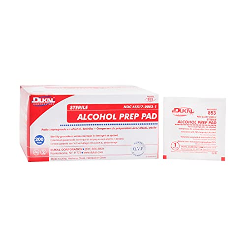 Dukal 853 Alcohol Prep Pads, Medium, Sterile (Pack of 4000)