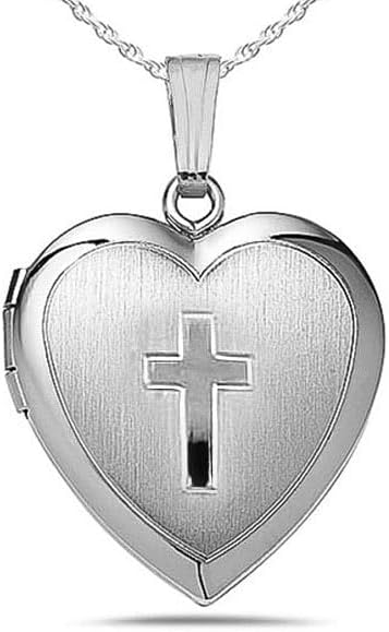 PicturesOnGold.com Sterling Silver Small Cross Heart Photo Locket 1/2 x 1/2 Inch