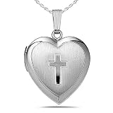 PicturesOnGold.com Sterling Silver Small Cross Heart Photo Locket 1/2 x 1/2 Inch (Locket Only)