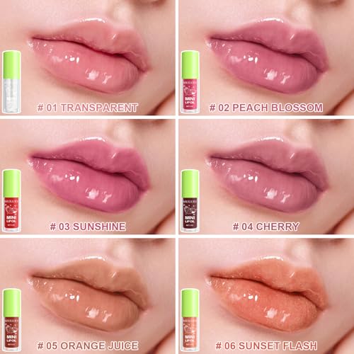 6Pcs Hydrating Lip Oil, Mini Lip Glaze Shiny Transparent Lip Glow Oil, Nourishing & Non-sticky Long Lasting Fresh Clear Smooth Lip Care Plumping Lip Oil (6PCS) - Thumbnail 2
