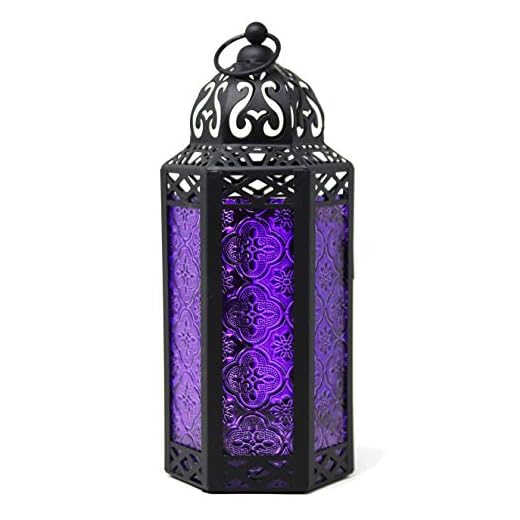 21+ Enchanting Elements for a Gothic Garden Makeover 4 VELA LANTERNS 10.5" Purple Gothic Moroccan Candle Lantern Decorative Candle Holder Lamp for Table or Hanging, Ramadan Decorations, Indoor Home Room Halloween Decor, Outdoor Patio or Porch, Medium