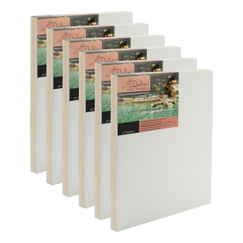 Da Vinci Pro Ultra Smooth Wood Canvas Gesso Board - 3/4 Deep 8x8 Pack of 6 Single White Acrylic Polymer Gesso Panels for Painting Fine Portraits and Ultra Fine Detail Illustrations and Artwork