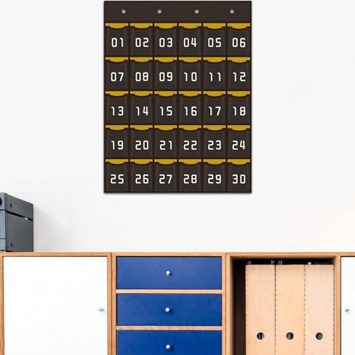 Tableau de poches suspendu gris à 30 compartiments numérotés