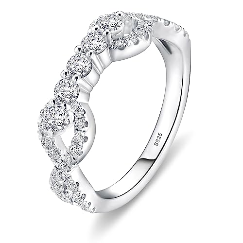 Moissanite Wedding Bands Engagement Ring for Women S925 Sterling Silver Plated With 18K White Gold D Color VVS1 Round Cut Half Eternity Ring