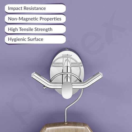 Image of Plantex 304 Grade Stainless Steel Hooks for Hanging Clothes and Towels in Bathroom /Living Room /Bathroom Accessories - Olive (Chrome)