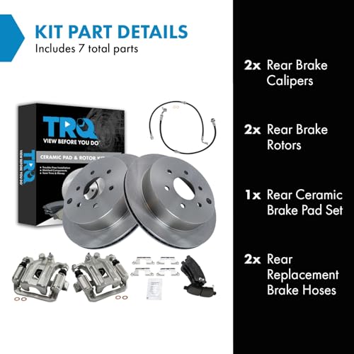 Image of TRQ Rear Brake Pad and Rotor Set Ceramic Calipers Compatible with 2005-2019 Nissan Frontier