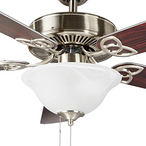 Amazon Basics 52-Inch Ceiling Fan, Includes Led Light Kit With Two Medium Base Led Light Bulbs, Five Reversible Blades, Brushed Nickel Finish #TOP1
