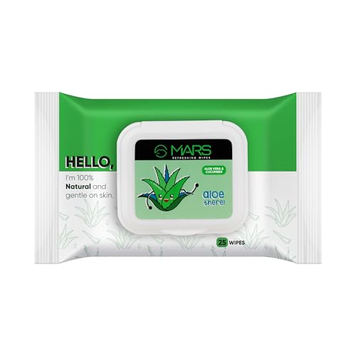 Image of MARS Refreshing Wet Wipes for Face| Facial Cleansing | Refreshing & Skin Hydration| Soothing for skin | pH Balance & Alcohol Free | Nourishing with Fruit extract | 25 Wipes (Aloevera)