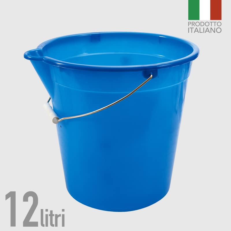 Image of La Briantina Plastic Bucket with Spout, Galvanized Iron Handle, Blue, Capacity 12 Liters
