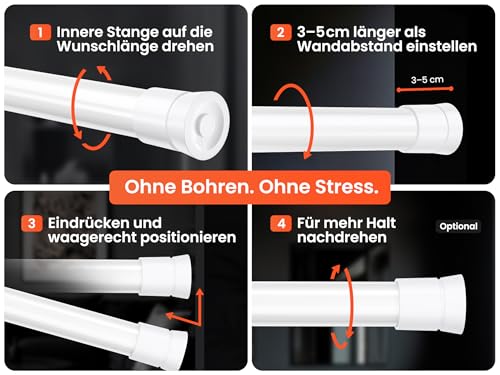 MEISENBERG Teleskopstange Vorhang 140-250cm - Weiss - Ideal für moderne Räume - Einfach installierbar - Ausfachbar
