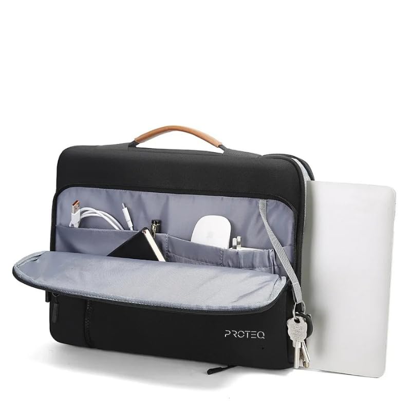 Image of PROTEQ Laptop Sleeve Shockproof Bag - Black (Handle), 15.6 Inch | Slim Laptop Cover Bag | Slim Protective Cover Case for Office, College Black & Beige | Shockproof Laptop Sleeve Bag
