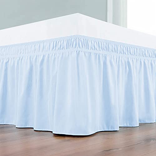 Image of Wrap Around Dust Ruffled Bed Skirt 12 inch Inch Tailored Drop Fade Resistant Brushed Microfiber Bed Skirt -Double Bed | Sky Blue