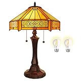 MOOVIEW Tiffany Lamp for Living Room Stained Glass Table Lamp for Bedroom Study 24’’ Tall Beside Lamp with 2 LED Bulb(2700K, E26) Desk Lamp, Orange (TF16019TL)