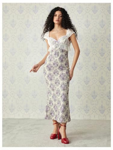 Image of GORGLITTER Women's Sweetheart Neckline Wedding Guest Tea Party Maxi Dress | Boho Vintage Dress, Bridal Shower Dresses for Guest, Floral Dress, Cocktail Birthday Dress,