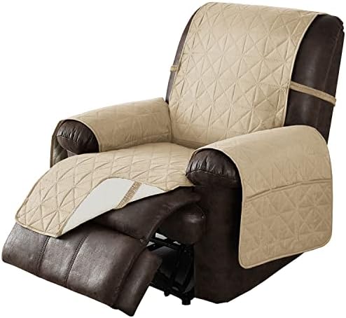 YURIHOME Non-Slip Recliner Cover for Recliner Chair, Waterproof Recliner Sofa Slipcover Couch Cover Furniture Protector with Pocket and Elastic Straps for Pets Kids Dog Cat, 30"/Oversize, Beige